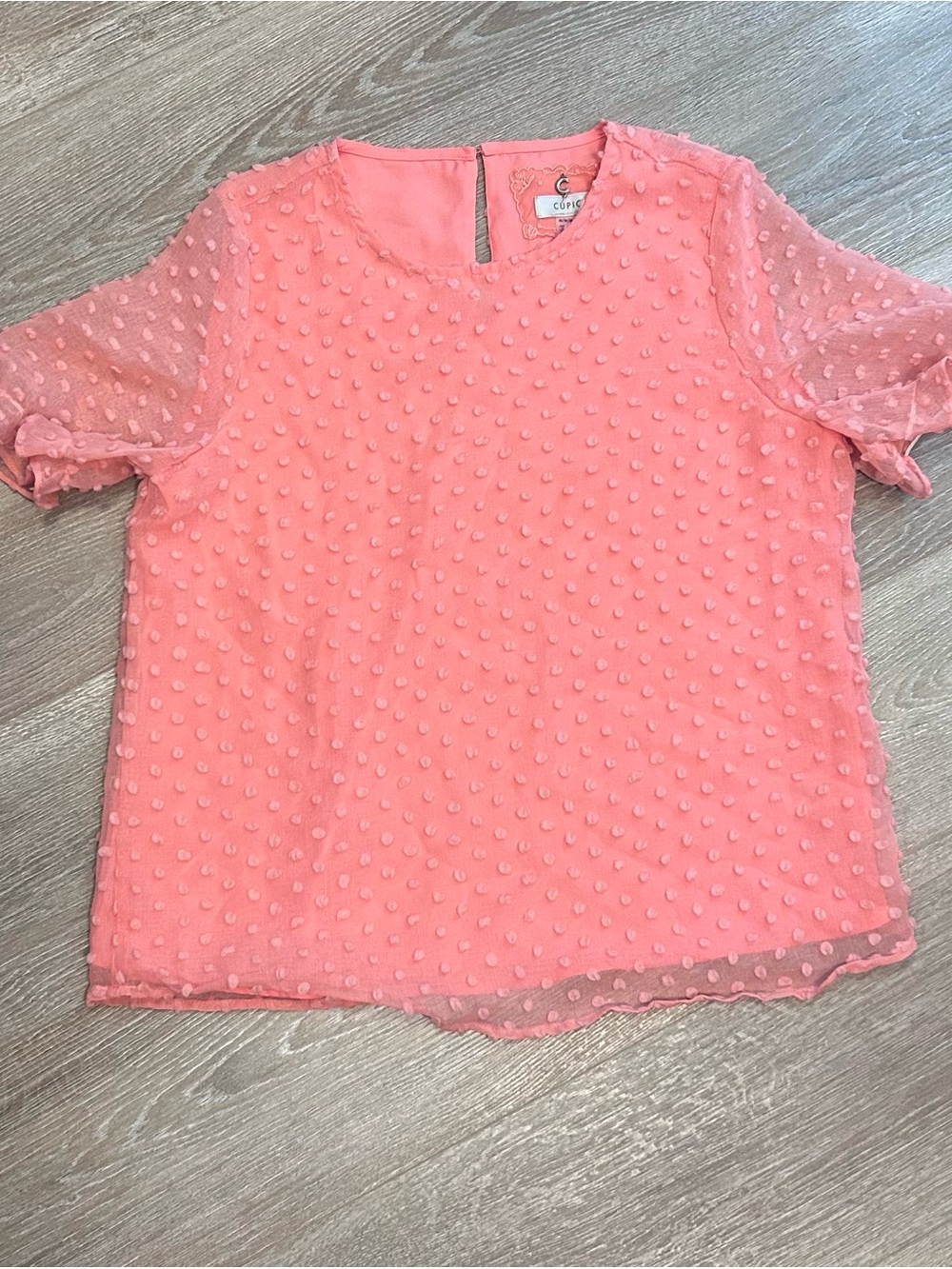Cupio Coral Pink Swiss Dot Short Sleeve Blouse